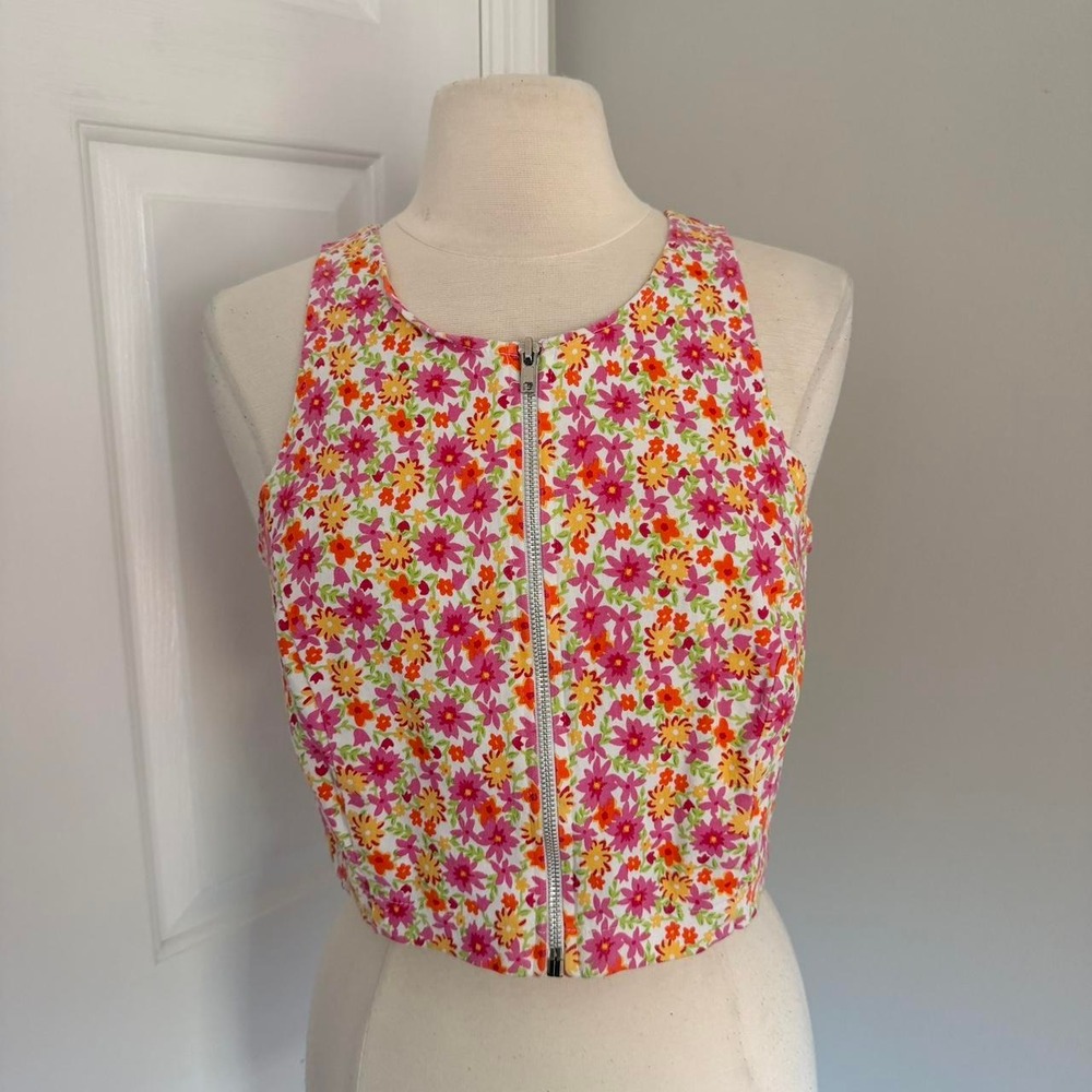 Y2K MULTICOLOR XHILARATION FLORAL ZIP UP CROP TOP